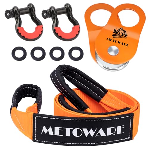 10 Ton Winch Snatch Block Pulley, Tree Saver Strap and D Ring Shackles F487273