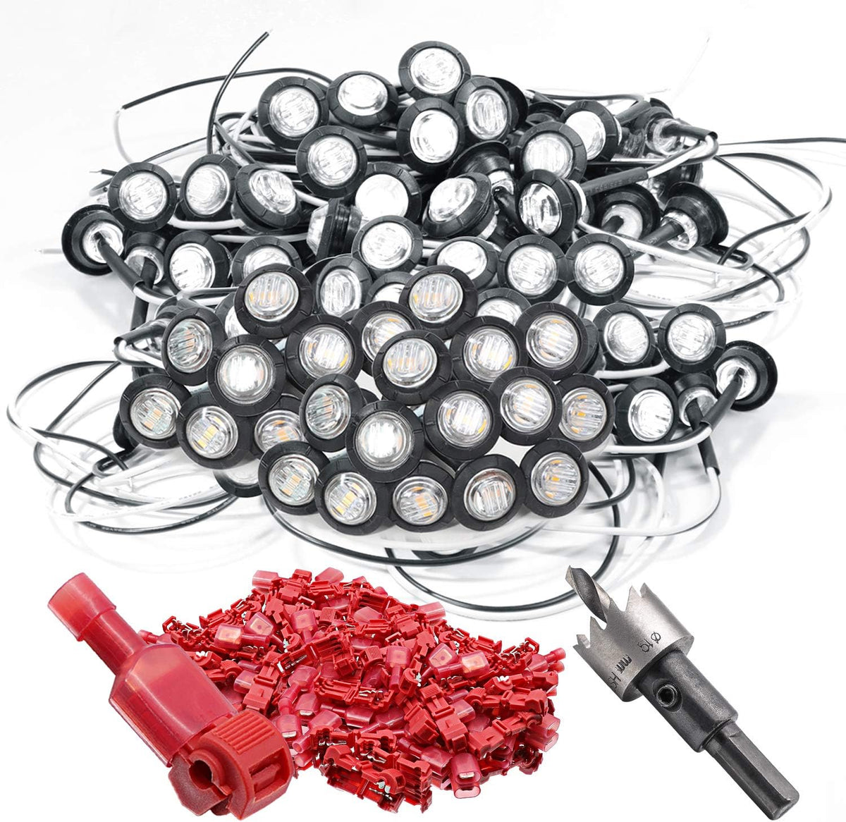 200 Pack 3/4 Inch Mini Round Amber Red LED Side Marker Indicator Lights 12V DC P6549