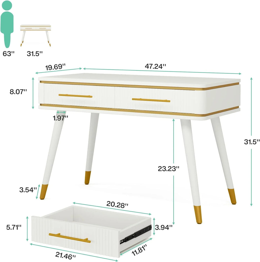 47" White Makeup Vanity Desk with 2 Drawers L91204