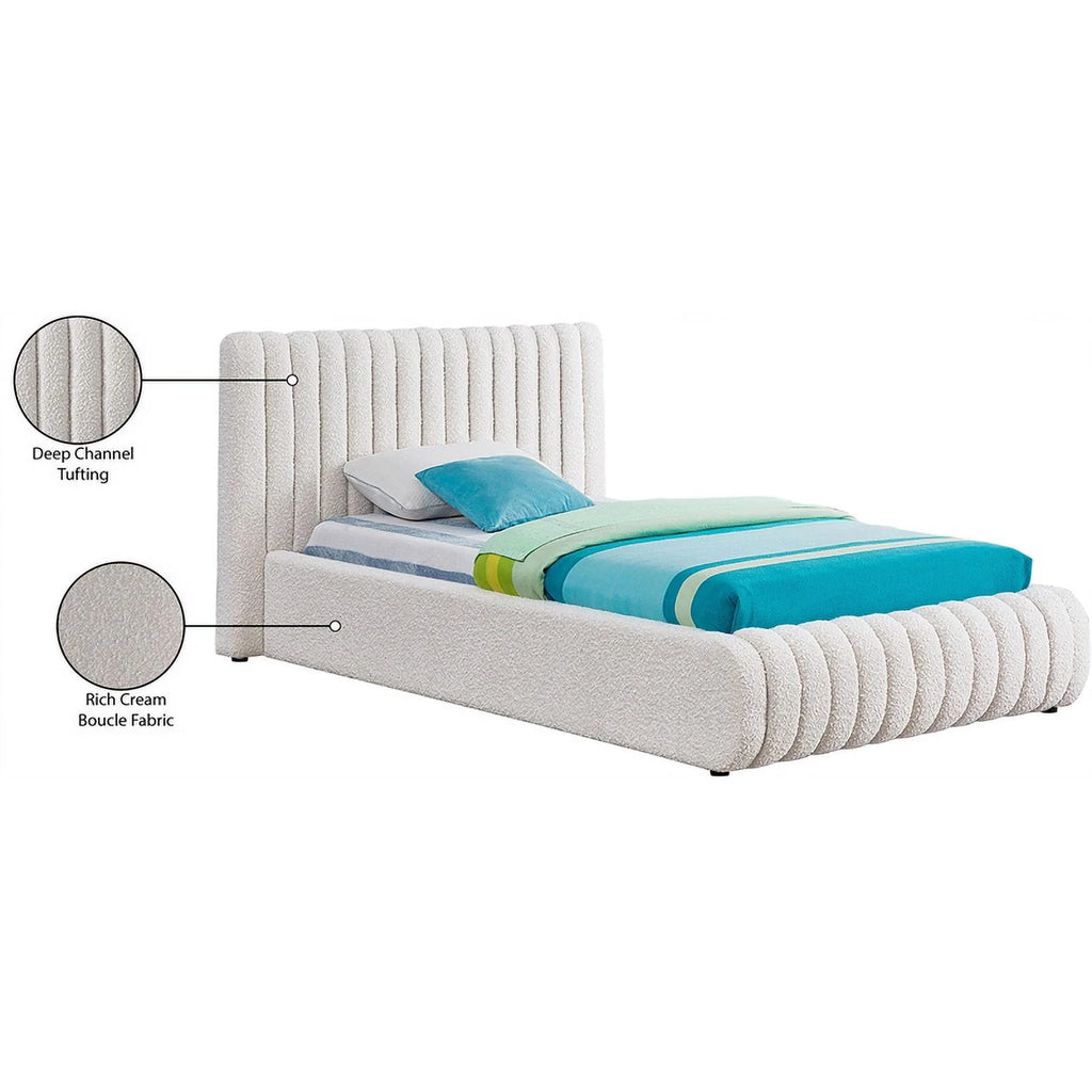 Cream Boucle Fabric Twin Bed Q253756