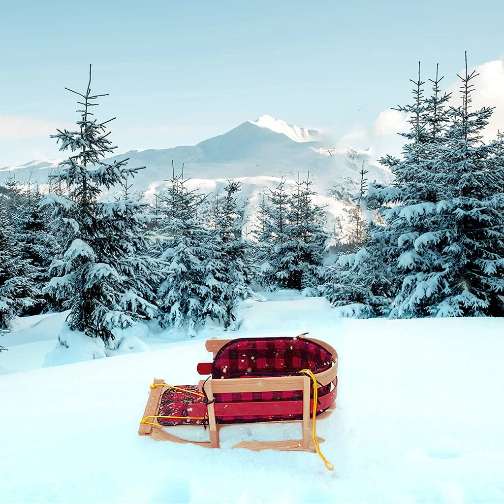 Wood Snow Sled with Cushion Seat and Pulling Rope K745