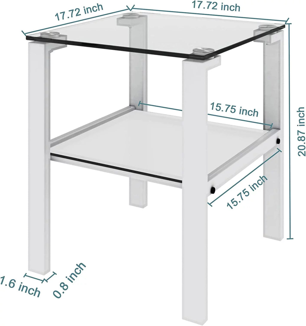 Glass End Table, 2 Layer White Small Corner Table V25306