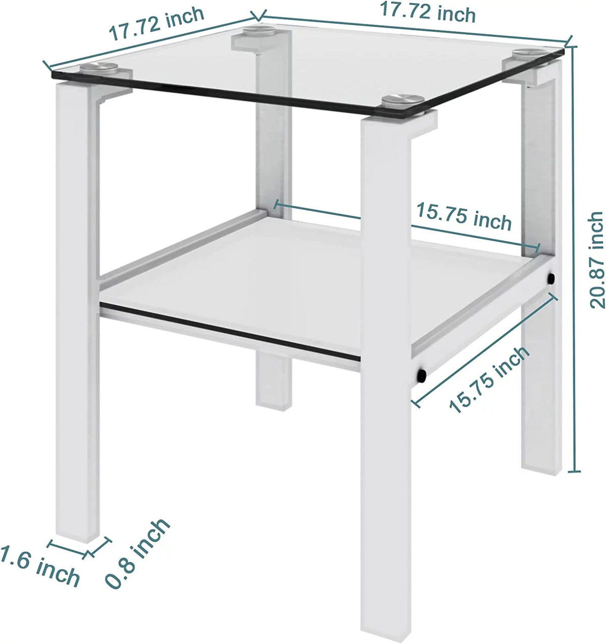 Glass End Table, 2 Layer White Small Corner Table V25306