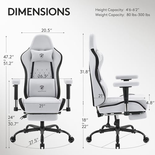 Gaming Chair with Footrest and Massage Lumbar Support Grey Black W56955