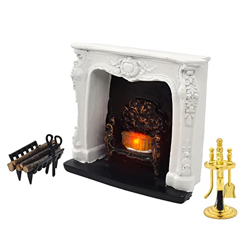 Dollhouse Fireplace and Accessories 1/12 Scale 4pcs N1188