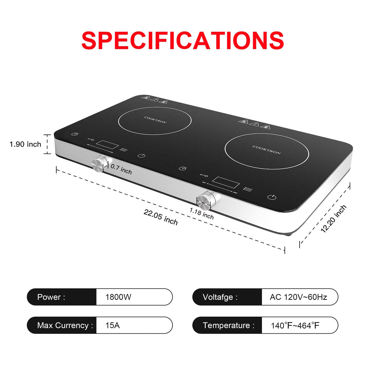 1800W Double Burner Electric Induction Cooktop J61576