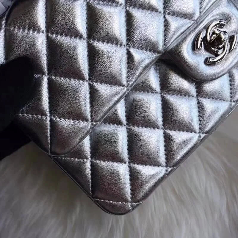 Silver Medium Size Lambskin Leather Flap Bag C184389