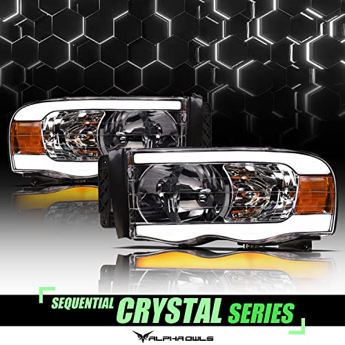 Full LED Projector Headlights With Switchback Sequential LED Light Bar & Startup Light - Black Amber I6995