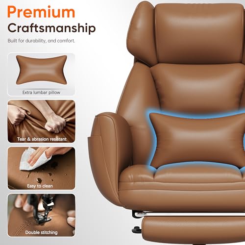 Ergonomic Chair with Footrest, Reversible Armrests, Brown T3584