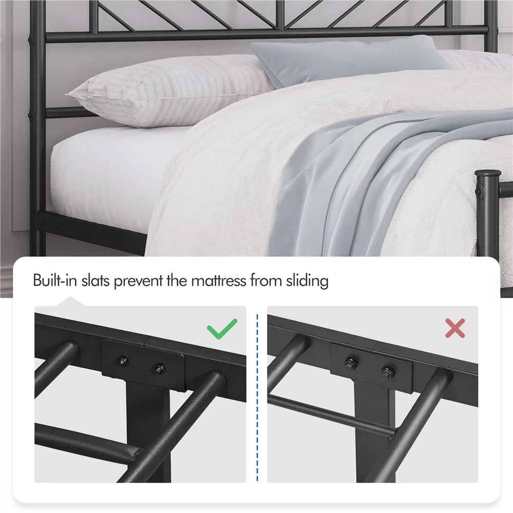 Black Full Size Metal Platform Bed Frame with Headboard and Footboard U492