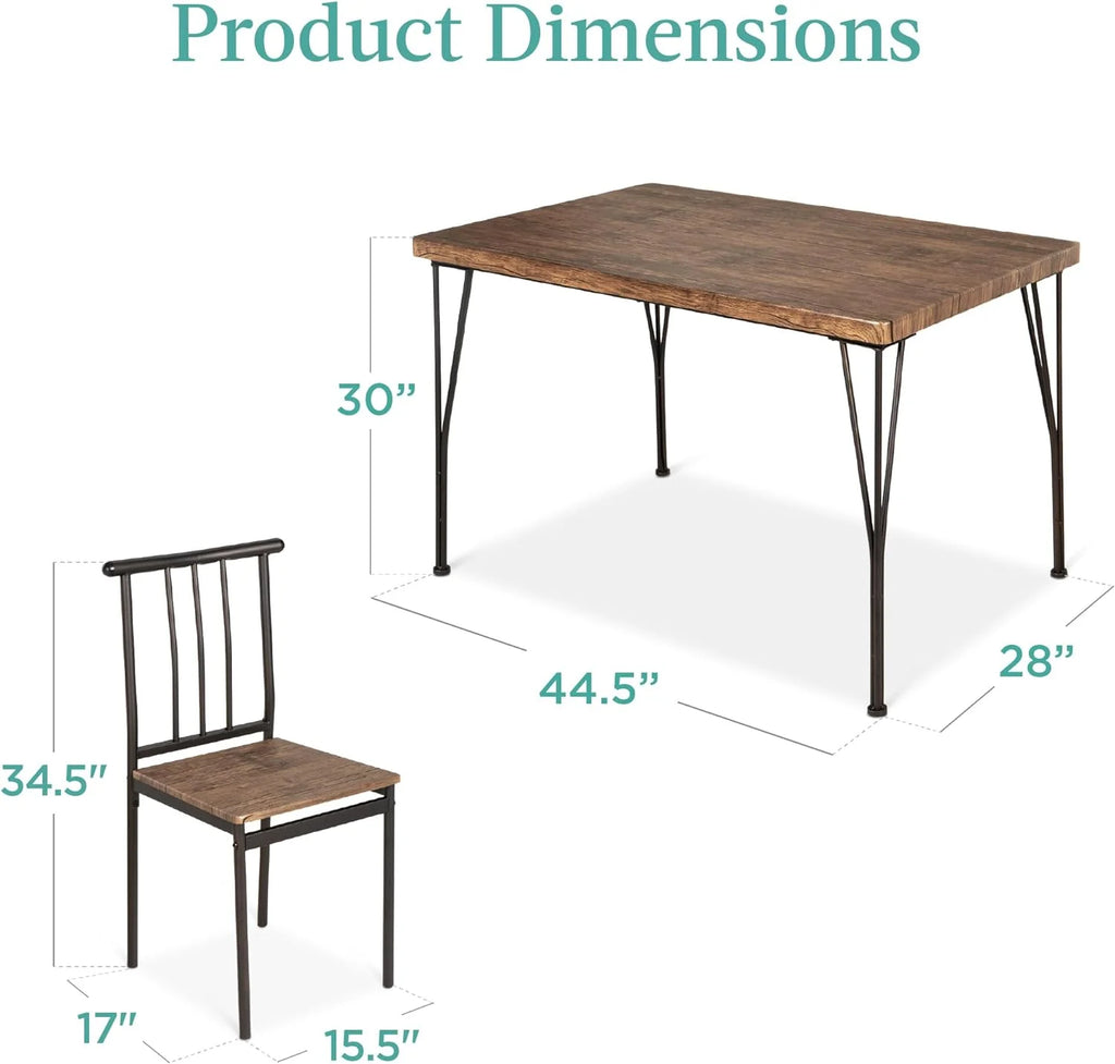 5-Piece Metal and Wood Rectangular Dining Table Set with 4 Chairs G480