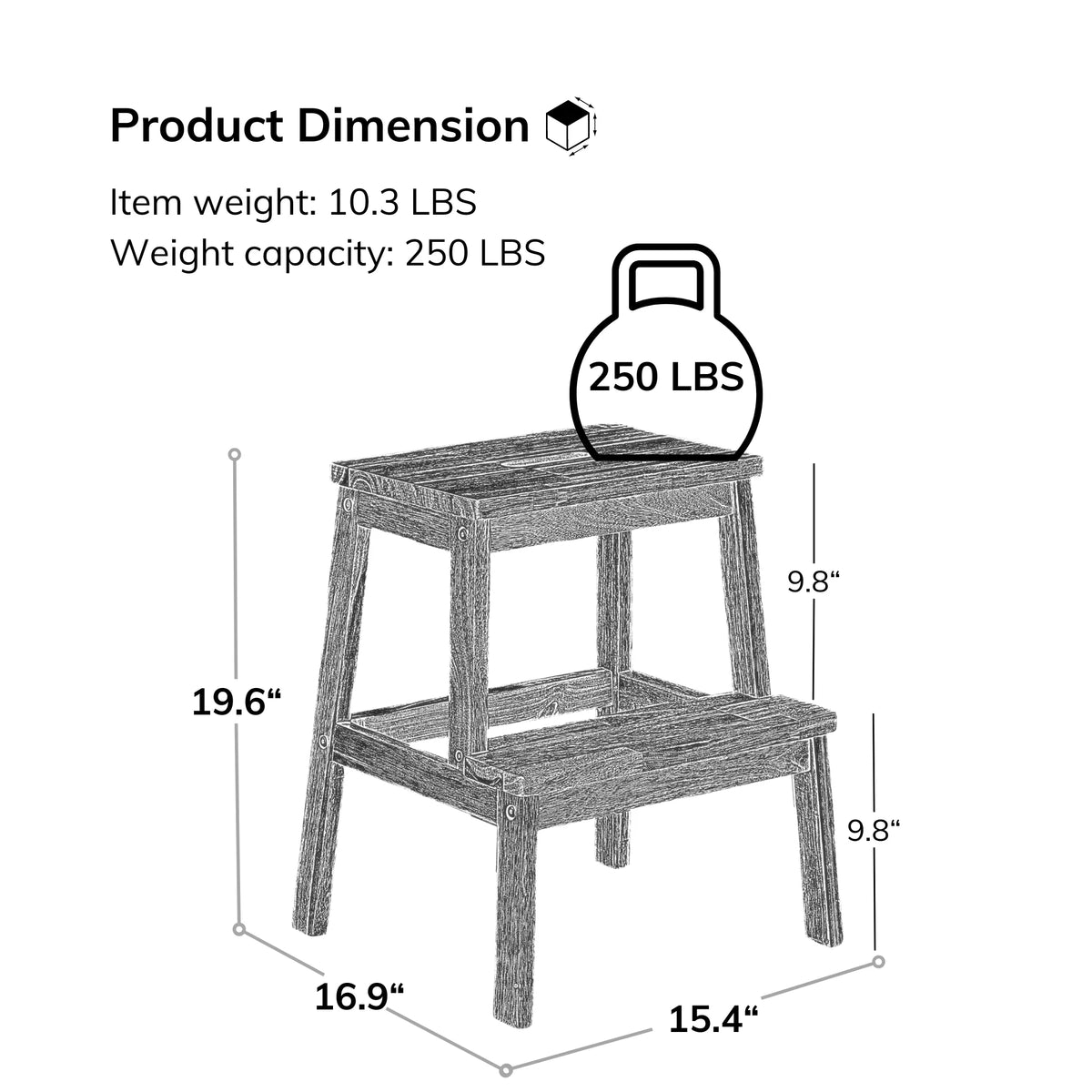 Acacia Wood Two Steps Stool Small Size Rectangle Top U5221