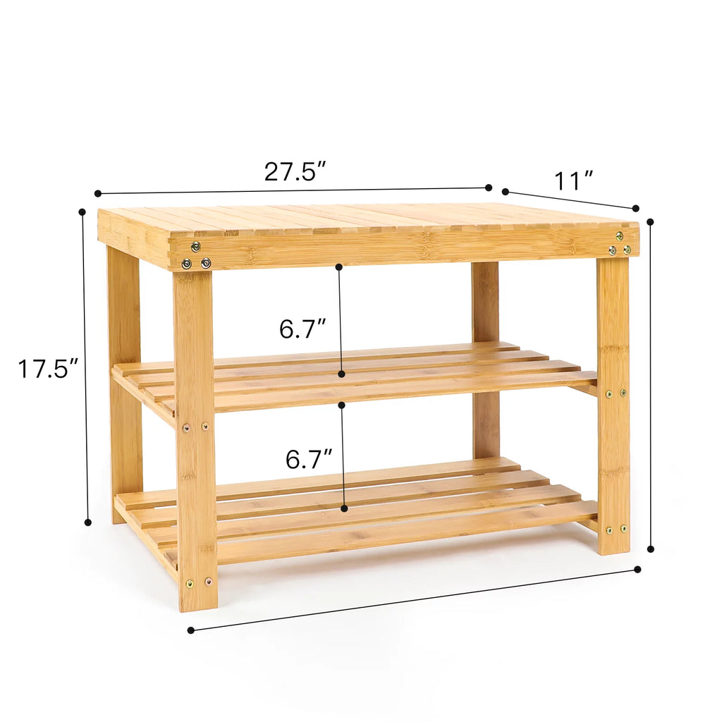 3 Tier Bamboo Shoe Bench Storage Rack V9857