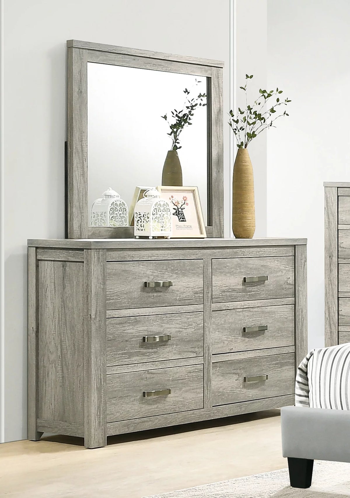 Gray 4pc Bedroom Furniture Set with Dresser Mirror Nightstand I616