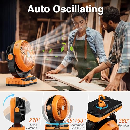 Camping Fan 40000mAh Rechargeable Hanging High Velocity Floor Fan Auto Oscillation Remote Control Timer Cordless Q794