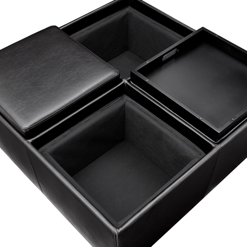 Dark Brown Faux Leather Storage Ottoman with 4 Trays I96435