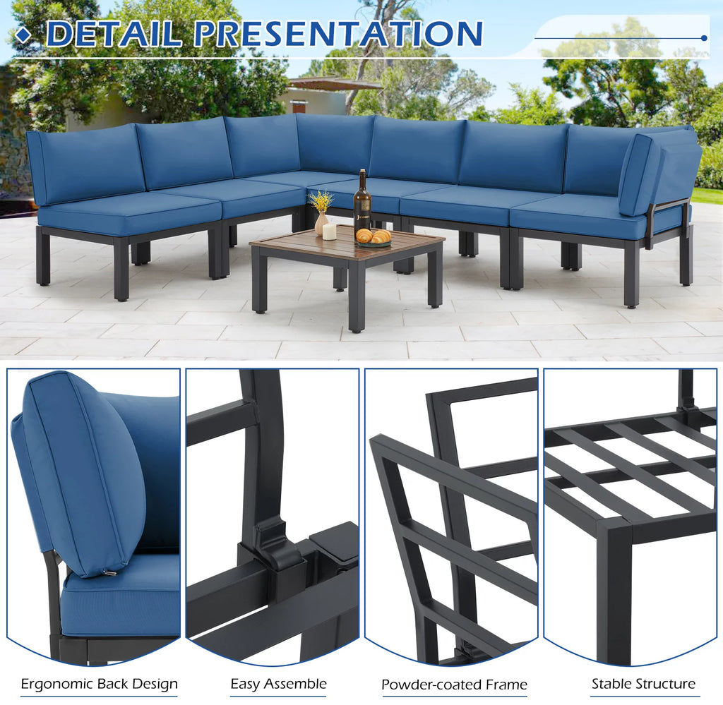 7 Pieces Metal Patio Furniture Set with Cushions and Table M8232