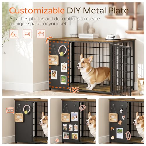 Foldable White and Walnut Wooden Dog Crate Furniture G90331