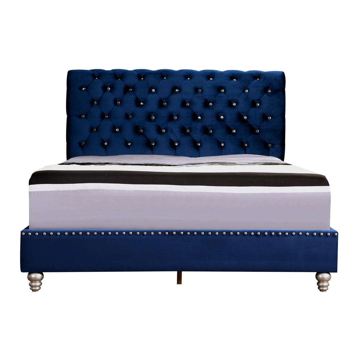 Navy Blue Tufted Upholstered Full Panel Bed Y150