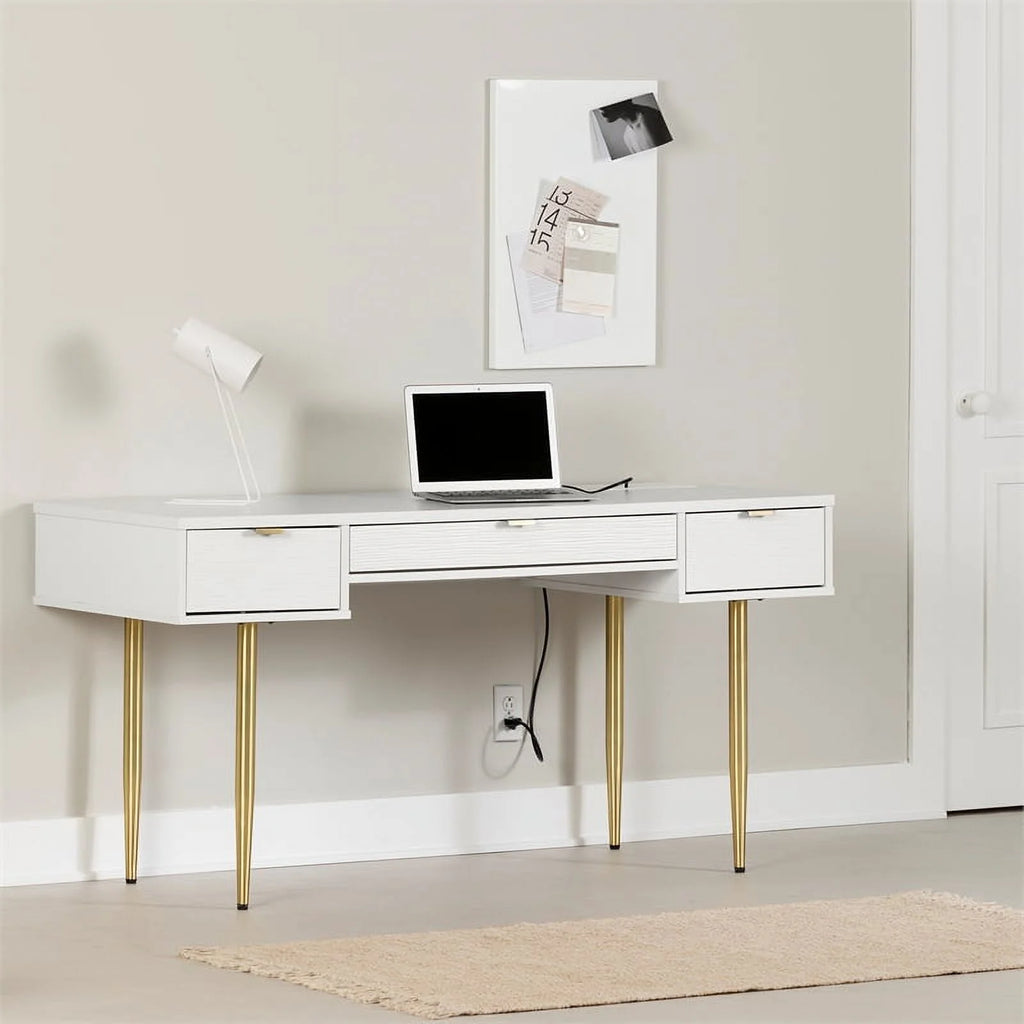 59.5"W Engineered Wood Desk in White/Gold Finish S13332