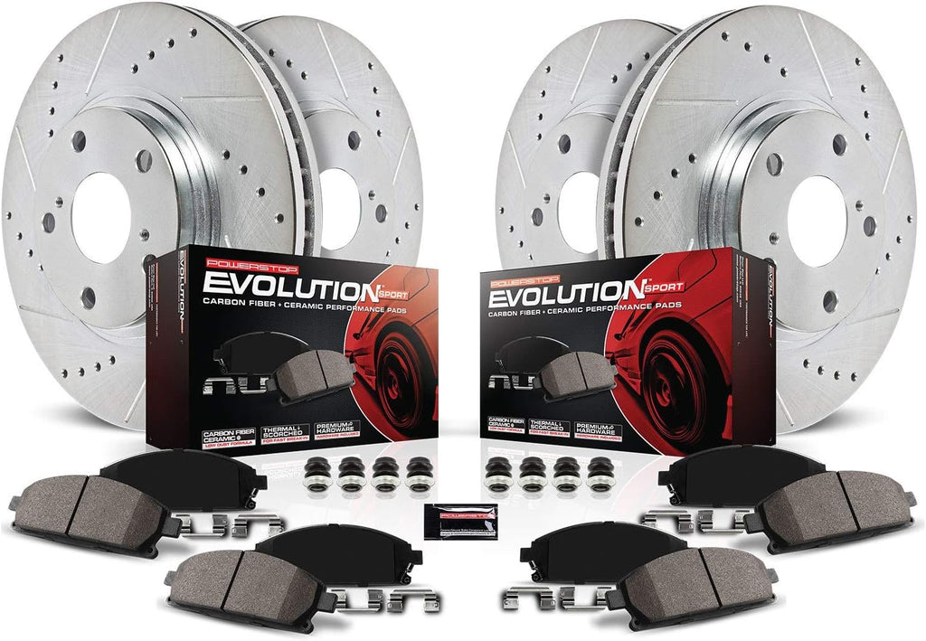 Front and Rear Carbon Fiber Brake Pads with Drilled & Slotted Brake Rotors Kit R1231