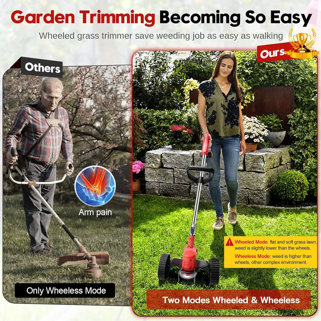 Cordless Electric Weed Trimmer Edger Mower 3-in-1 Cutting Tool Y86045