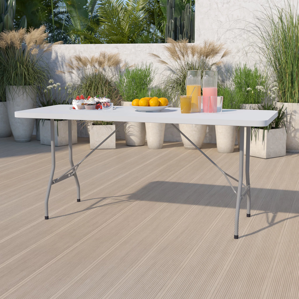 6-Foot Granite White Plastic Folding Table S481866