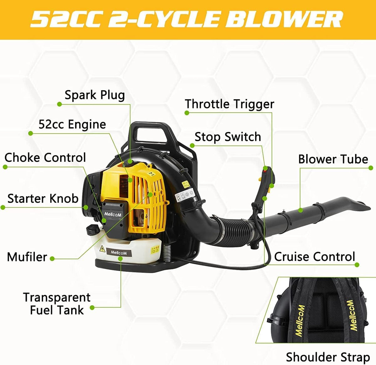 52cc 2-Cycle Gas Backpack Leaf Blower 650 CFM F333