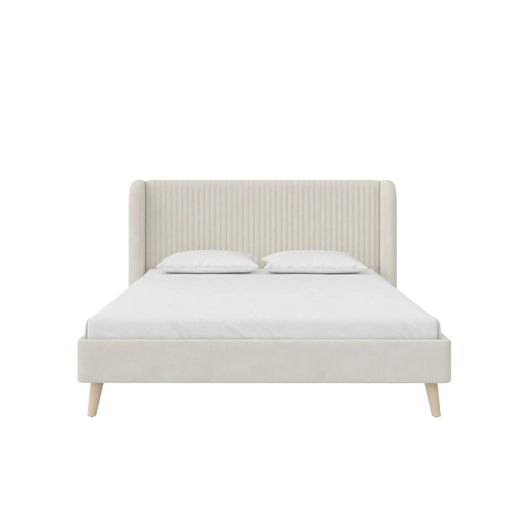 Ivory Velvet Queen Upholstered Bed I4950