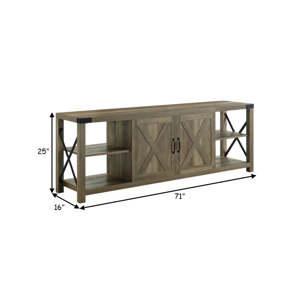 71 Inch Oak Brown TV Entertainment Center Cabinet U8414