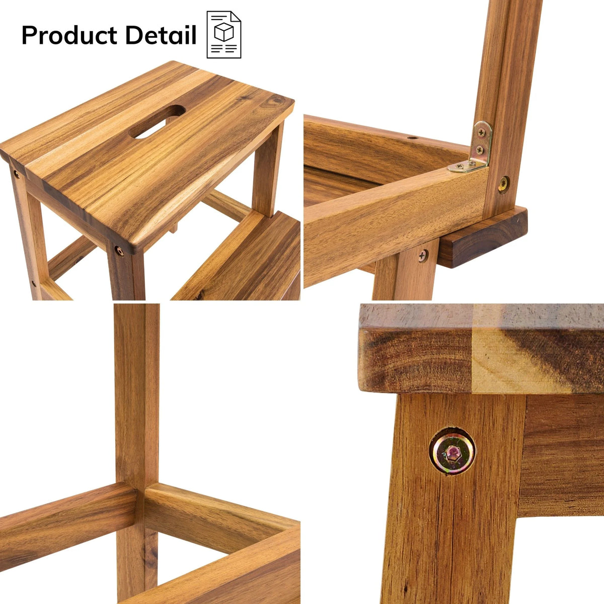 Acacia Wood Two Steps Stool Small Size Rectangle Top U5221