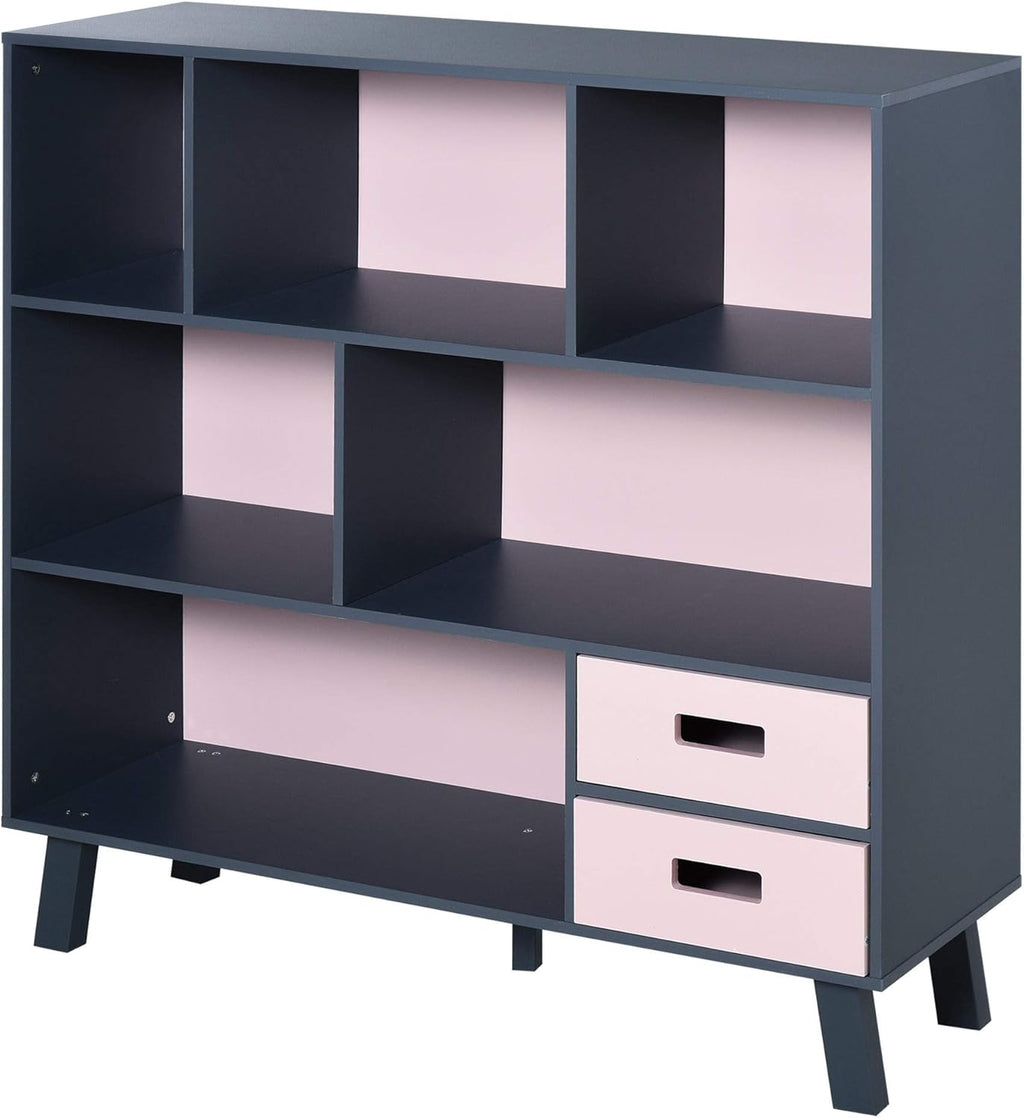 Blue 3-Tier Kids Bookcase with Drawers W878
