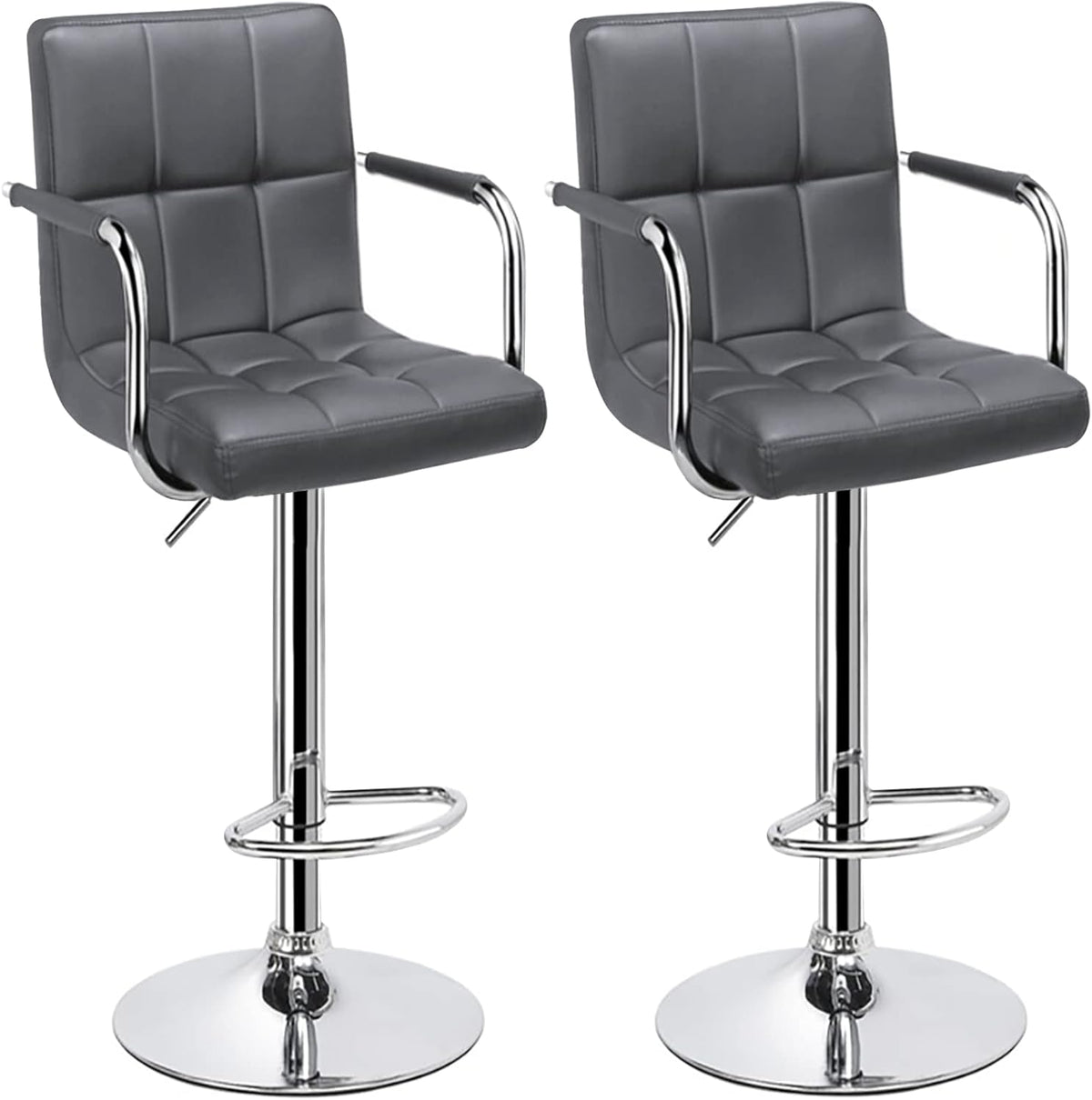 White Set of 2 Swivel Adjustable Bar Stools with Arms Q944