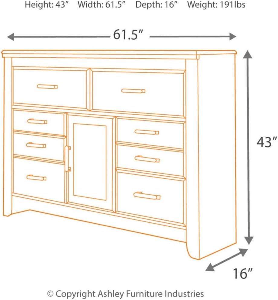 Rustic 6 Drawer Dresser with Cabinet D1456