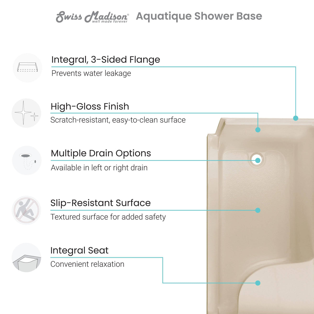 Biscuit Single Threshold Shower Base X7825