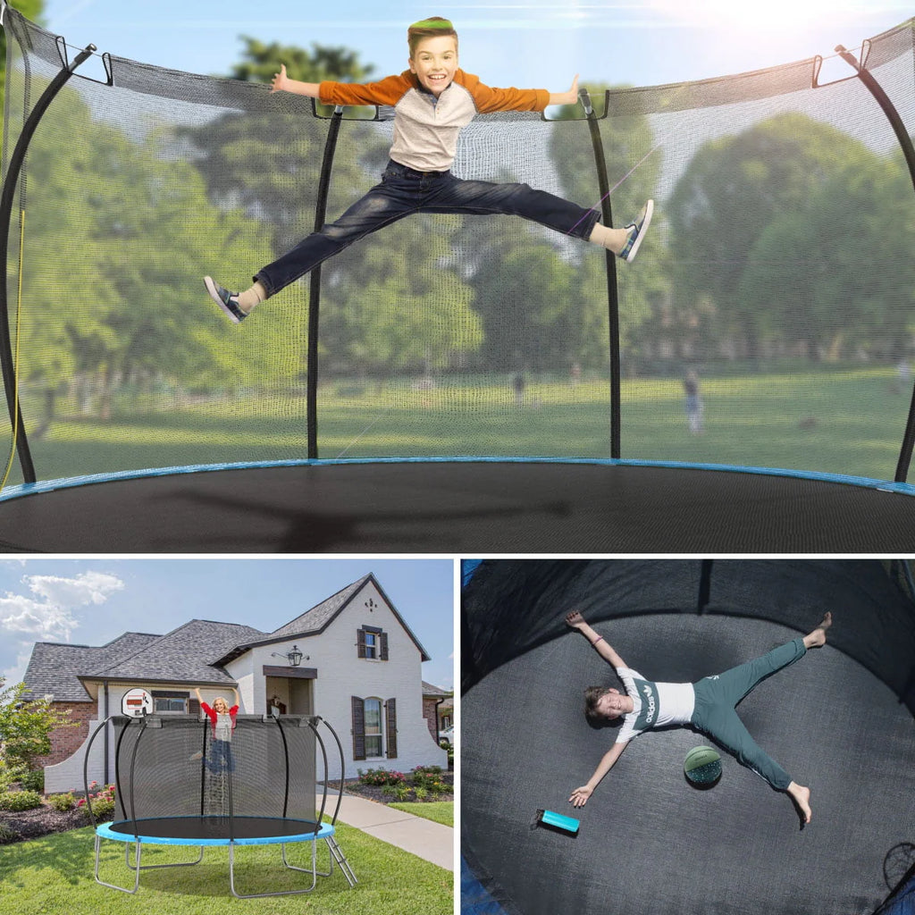 12 ft Trampoline with Enclosure and Basketball Hoop J146