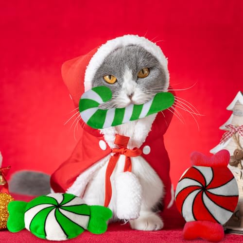 6 Pcs Catnip Cat Toys Peppermint Candy Cane Cat Chew Toy Soft Interactive Kitten Teething Toys Cat Pillow G308