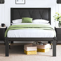 Twin Size Metal Platform Bed Frame with Fabric Tufted Headboard C46053