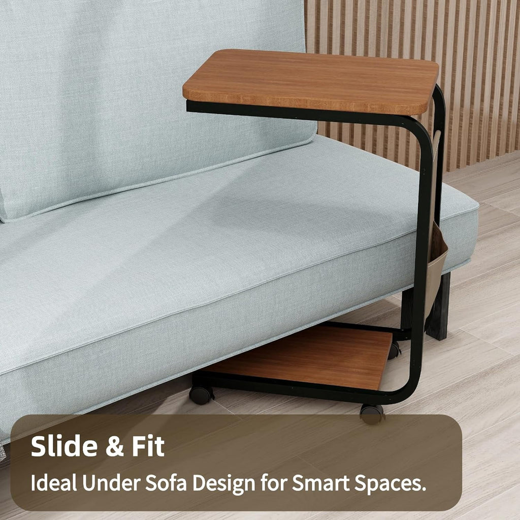 C-Shaped End Table with Double Layer Shelves C283823