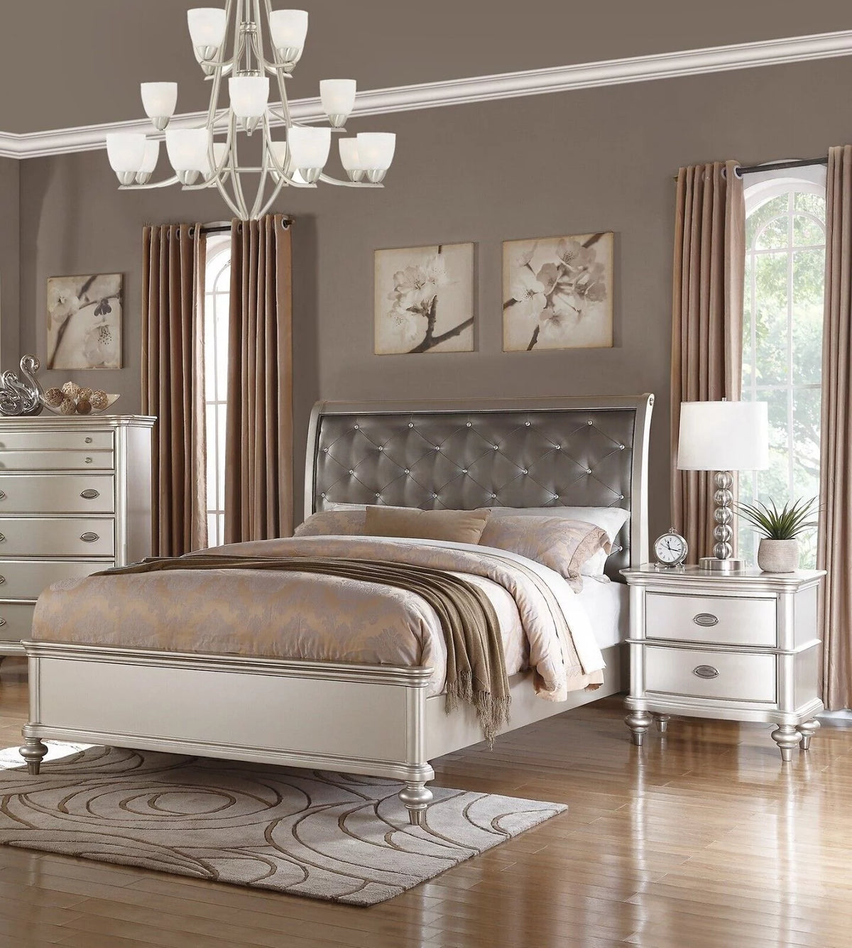 California King Size 3pc Set Faux Leather Tufted Headboard Bedroom Furniture E199