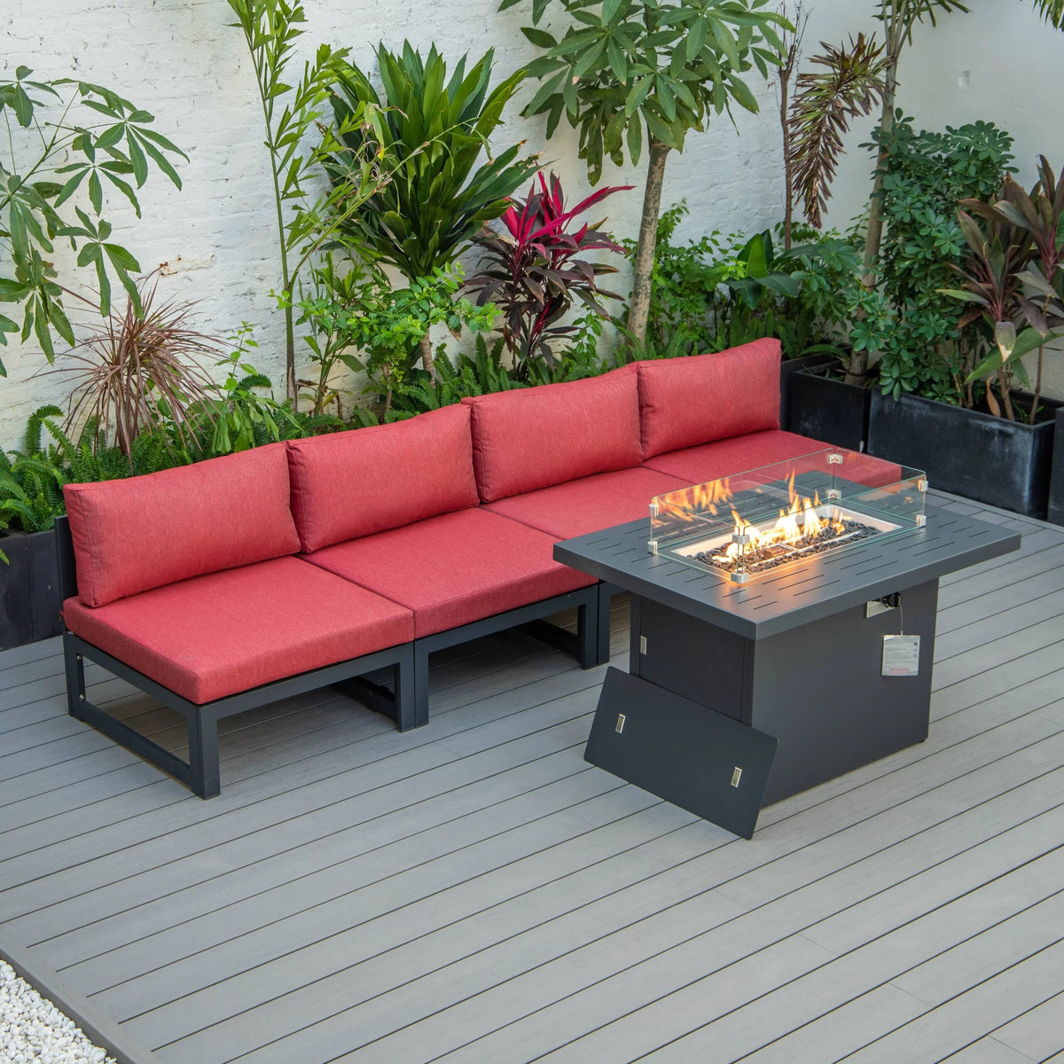 5-Piece Patio Chairs and Fire Pit Table Set Black Aluminum With Cushions L92500