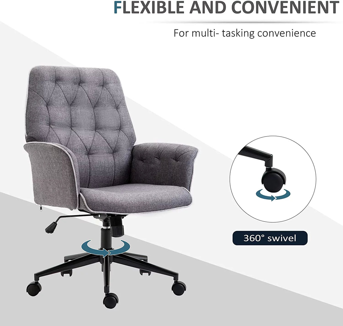 Dark Gray Tufted Linen Home Office Chair B306