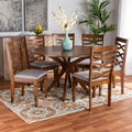 Grey Fabric Upholstered Walnut Brown Wood 7-Piece Dining Set Q914096