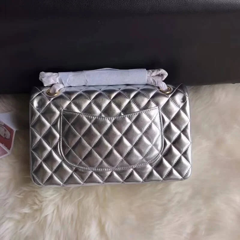 Silver Medium Size Lambskin Leather Flap Bag C184389