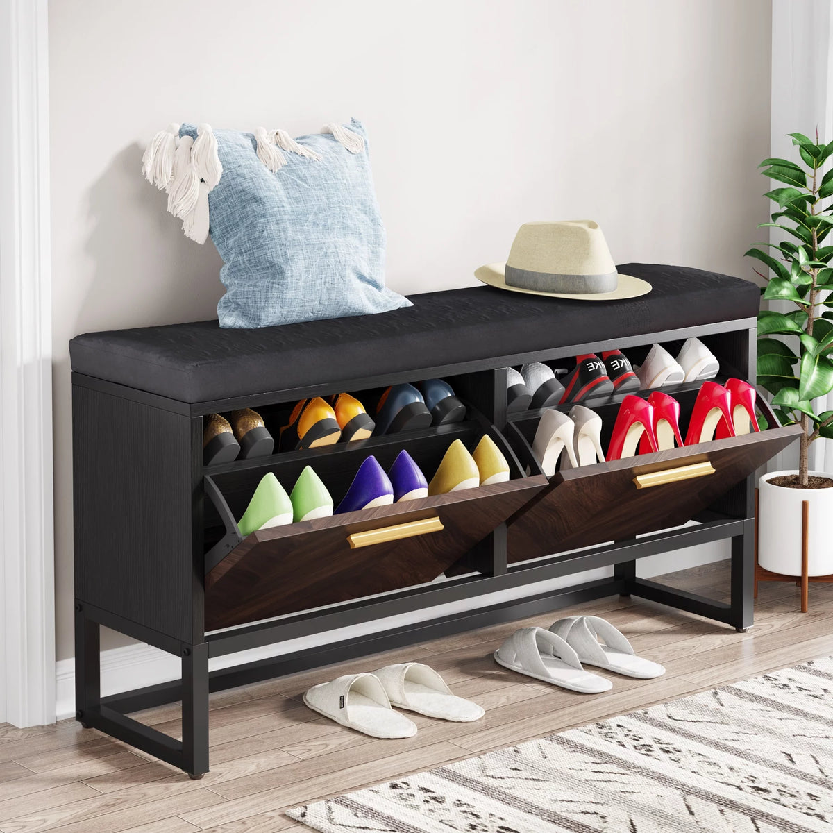 Shoe Storage Bench with 2 Flip Drawers E2689