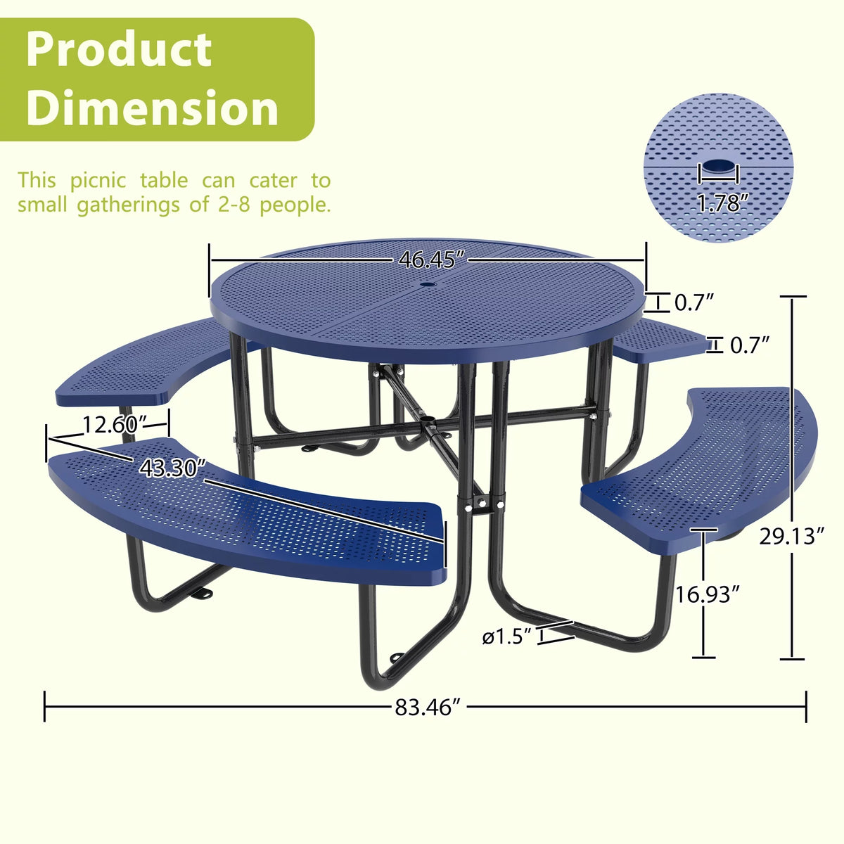 46'' Steel Round Picnic Table with Umbrella Hole Q524805