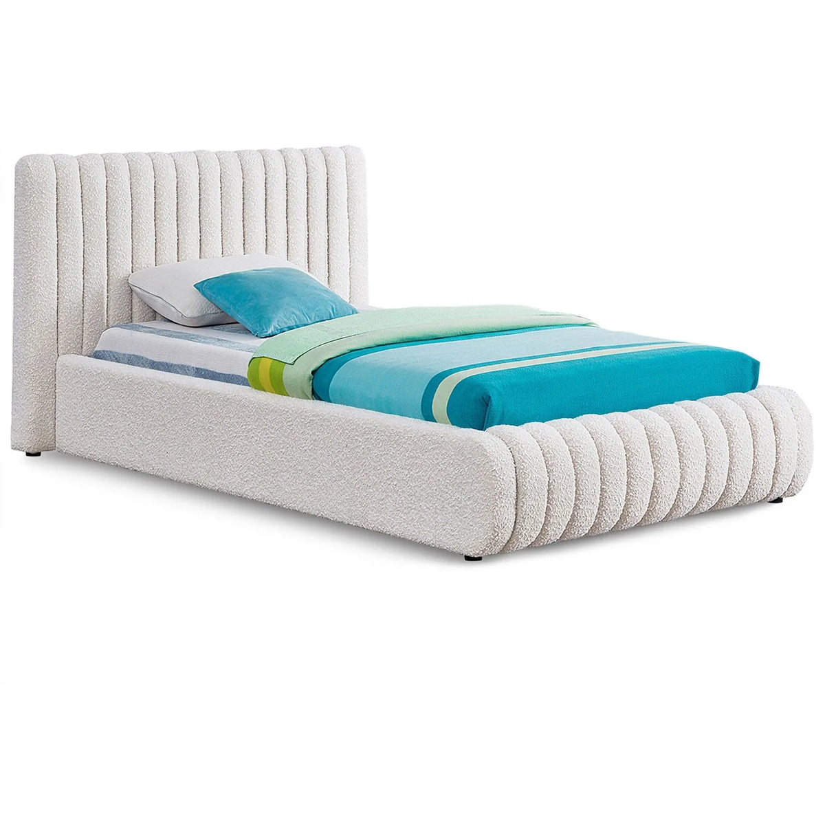 Cream Boucle Fabric Twin Bed Q253756
