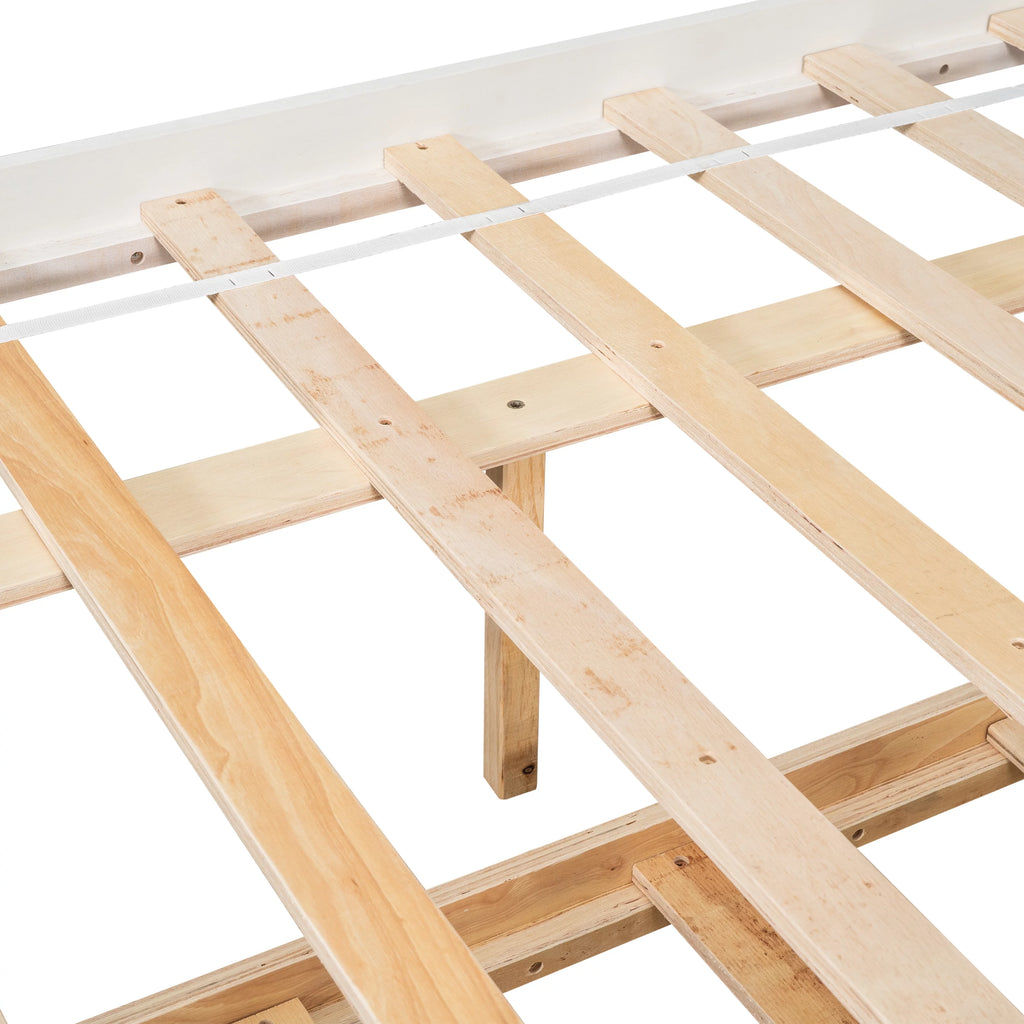 White Wood Full Size Trundle Bed with Bookcase Headboard N500171