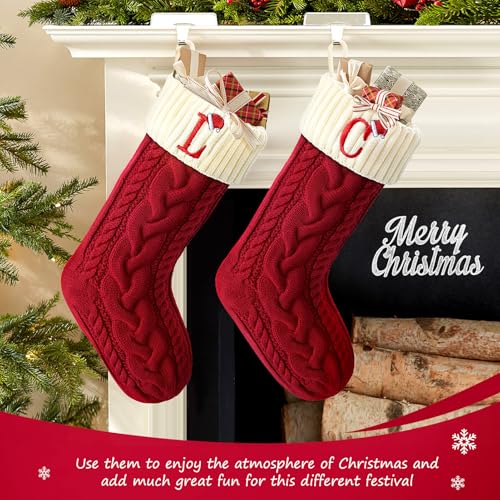 Large Embroidered Knit Christmas Stocking with Hook L443