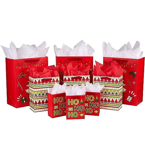 Assorted Sizes Christmas Gift Bags with Tissue Paper, 9 Pack E464620